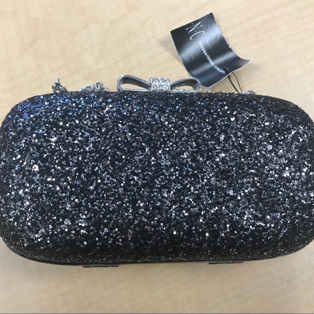INC Black Glitter Clutch